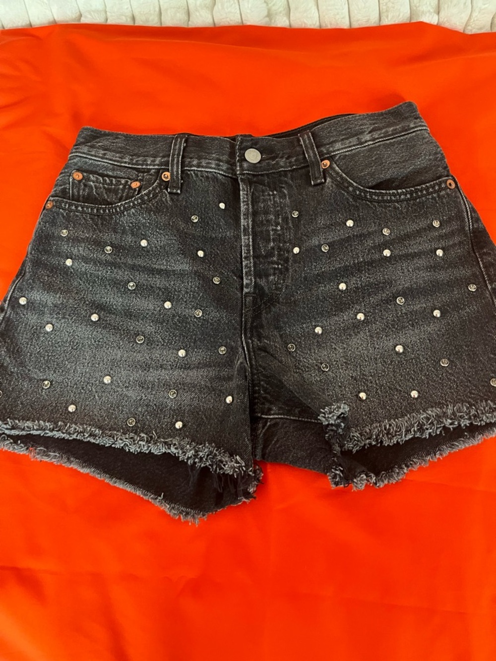 Levi's Black Studded Frayed Hem Denim Shorts